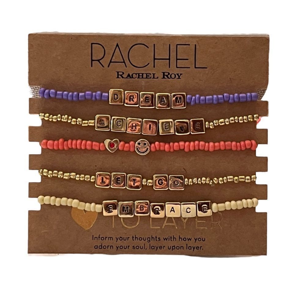 RACHEL Rachel Roy Gold-Tone 5 Piece Bracelet Set Dream Achieve Let Go Multicolor